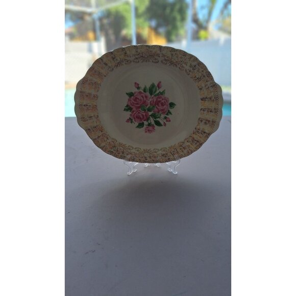 SEBRING POTTERY USA CHINA BOUQUET SERVING PLATTER B-48 22K GOLD 12" - Picture 1 of 7